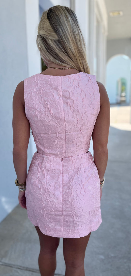 Jacquard Wavy Button Detail Skort, Lt Pink