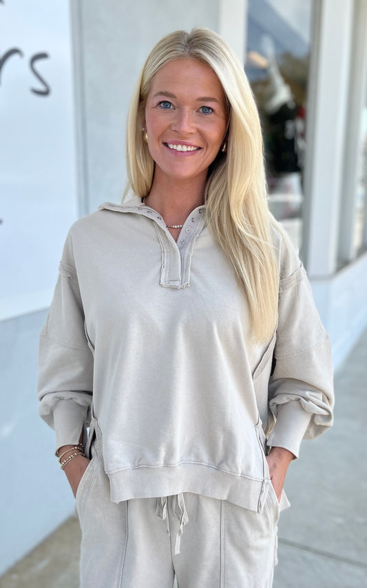 Snow Washed Long Sleeve Pullover, Bone