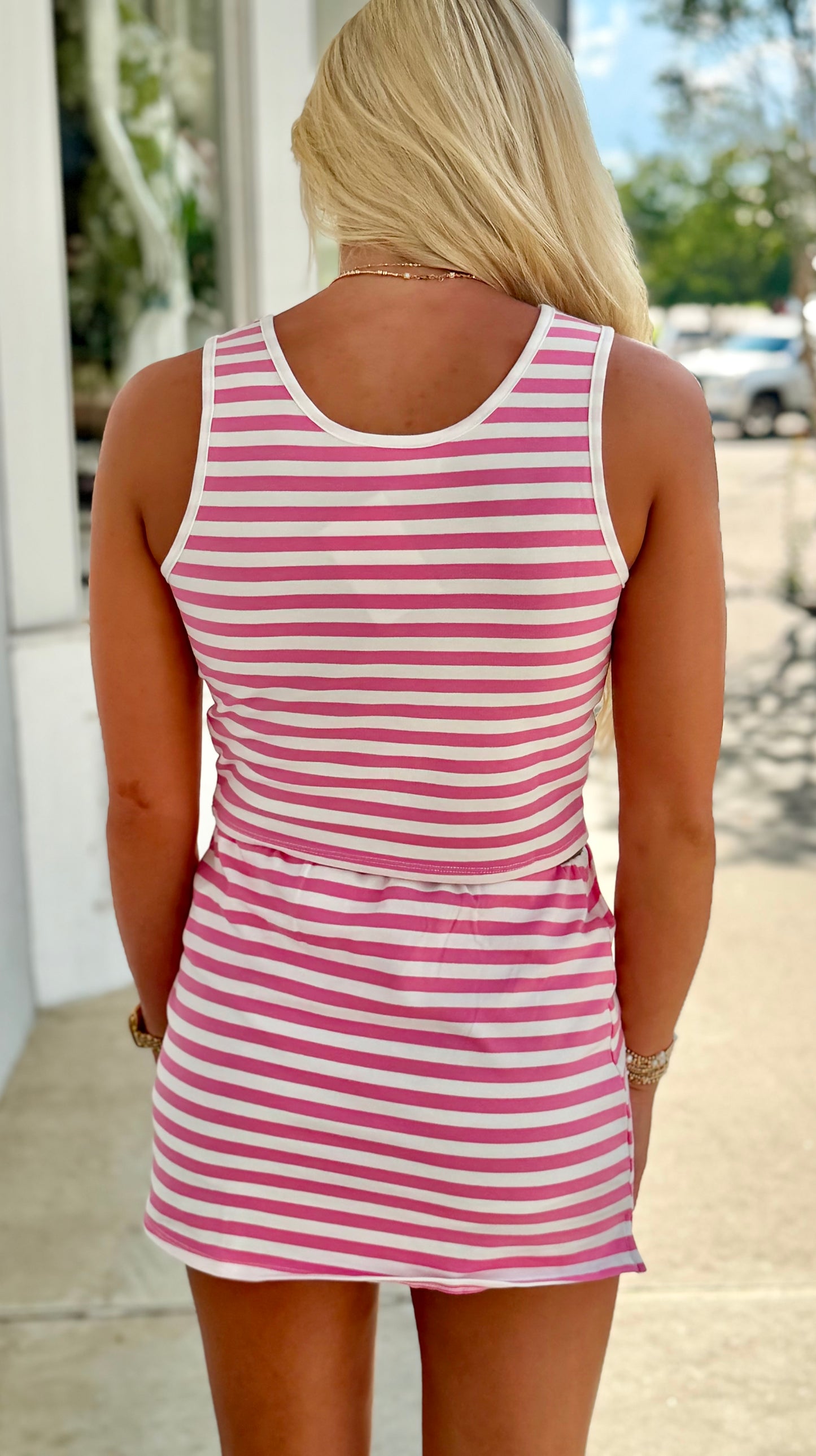 Pink/White Stripe Tank & Skort SET