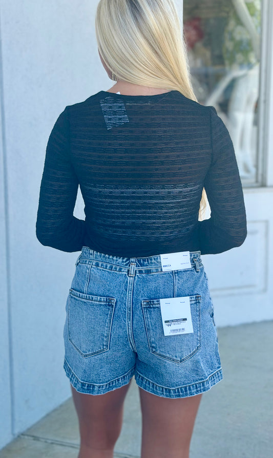 Lace Long Sleeve Top, Black