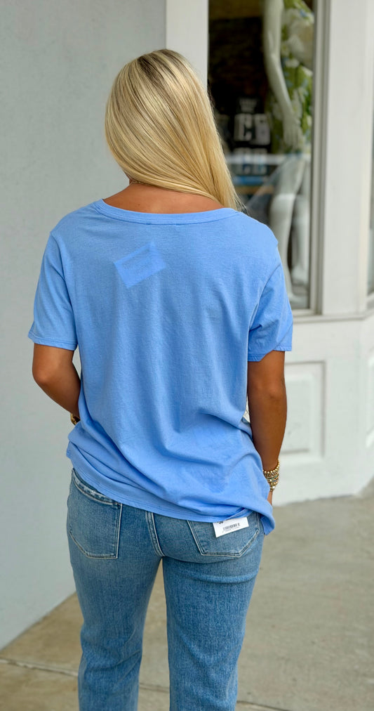 Boyfriend Basic V Neck Tee, Cornflower Blue