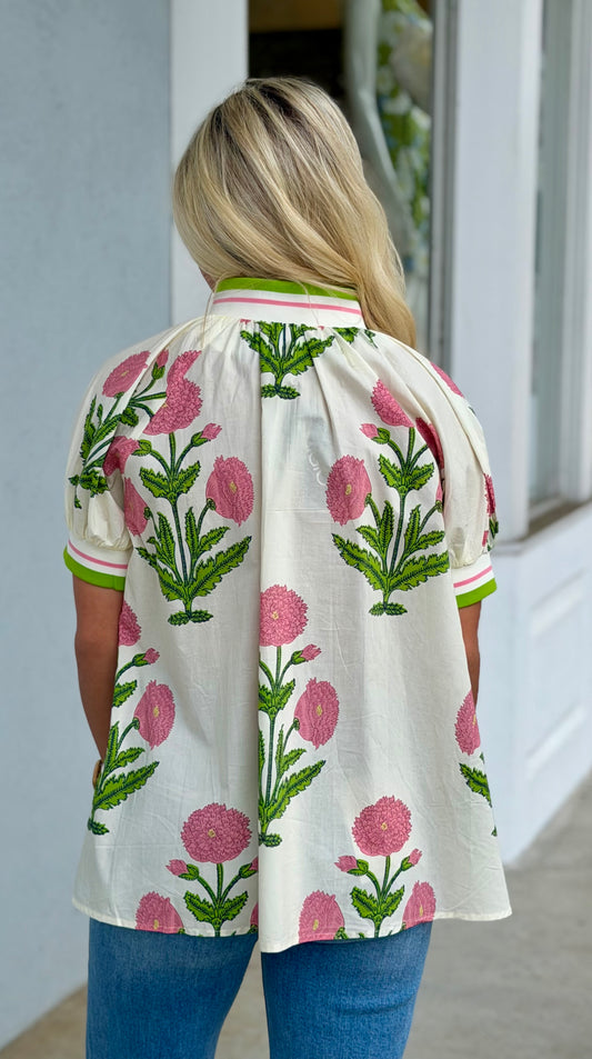 Pink Mix Floral With Half Zip Top