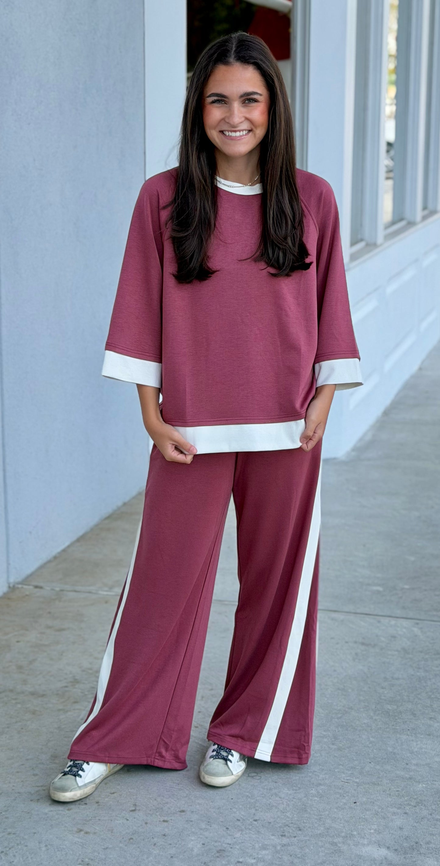 Marsala Colorblock Crewneck Top