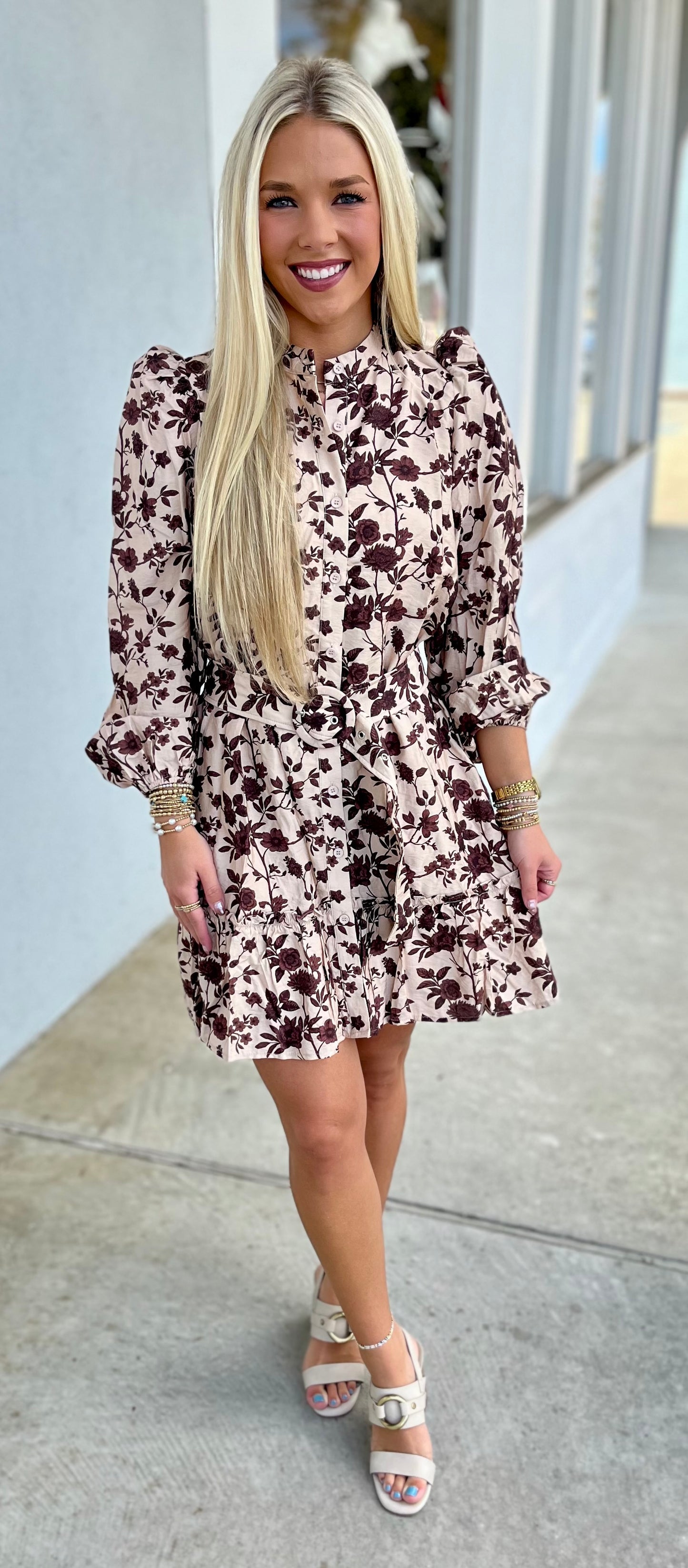 Floral Print High Neck Removable Buckle Dress
