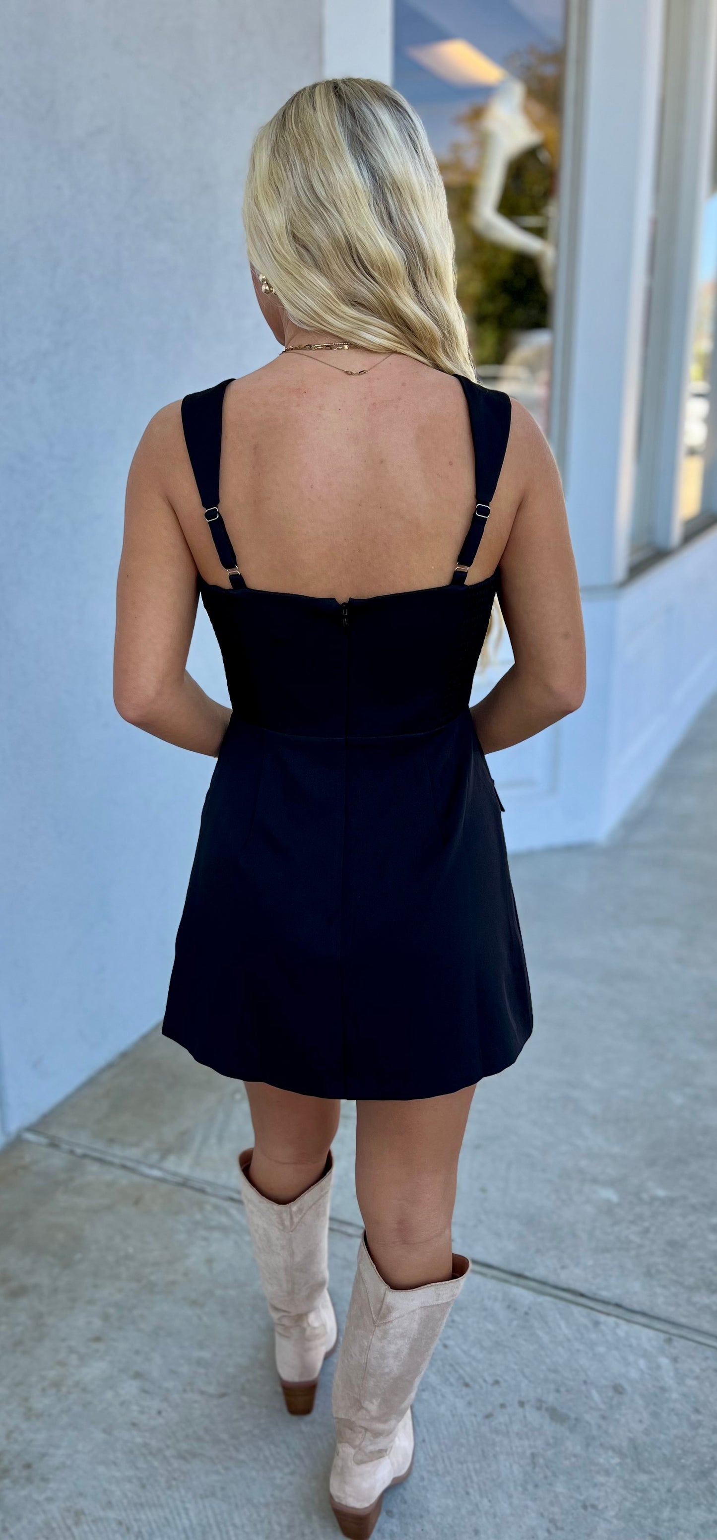 Mini Skort Romper With Faux Pockets, Black