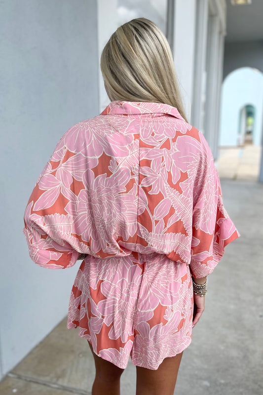 Orange/Pink Floral Romper