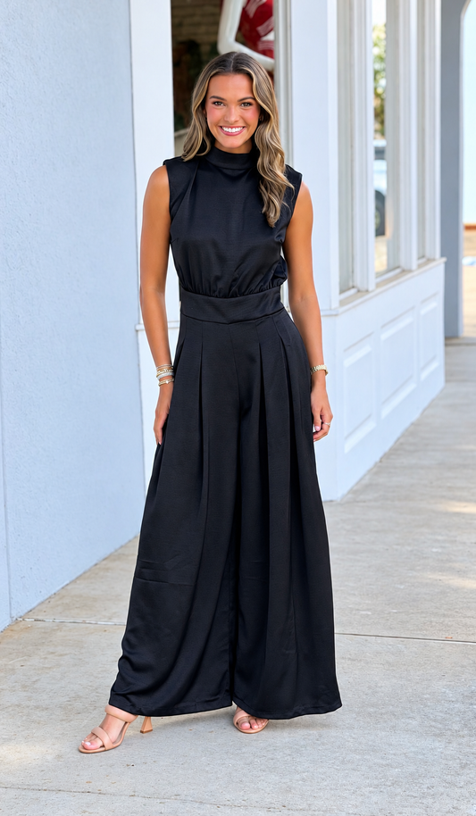 Black Sleeveless Mock Neck Jumpsuit