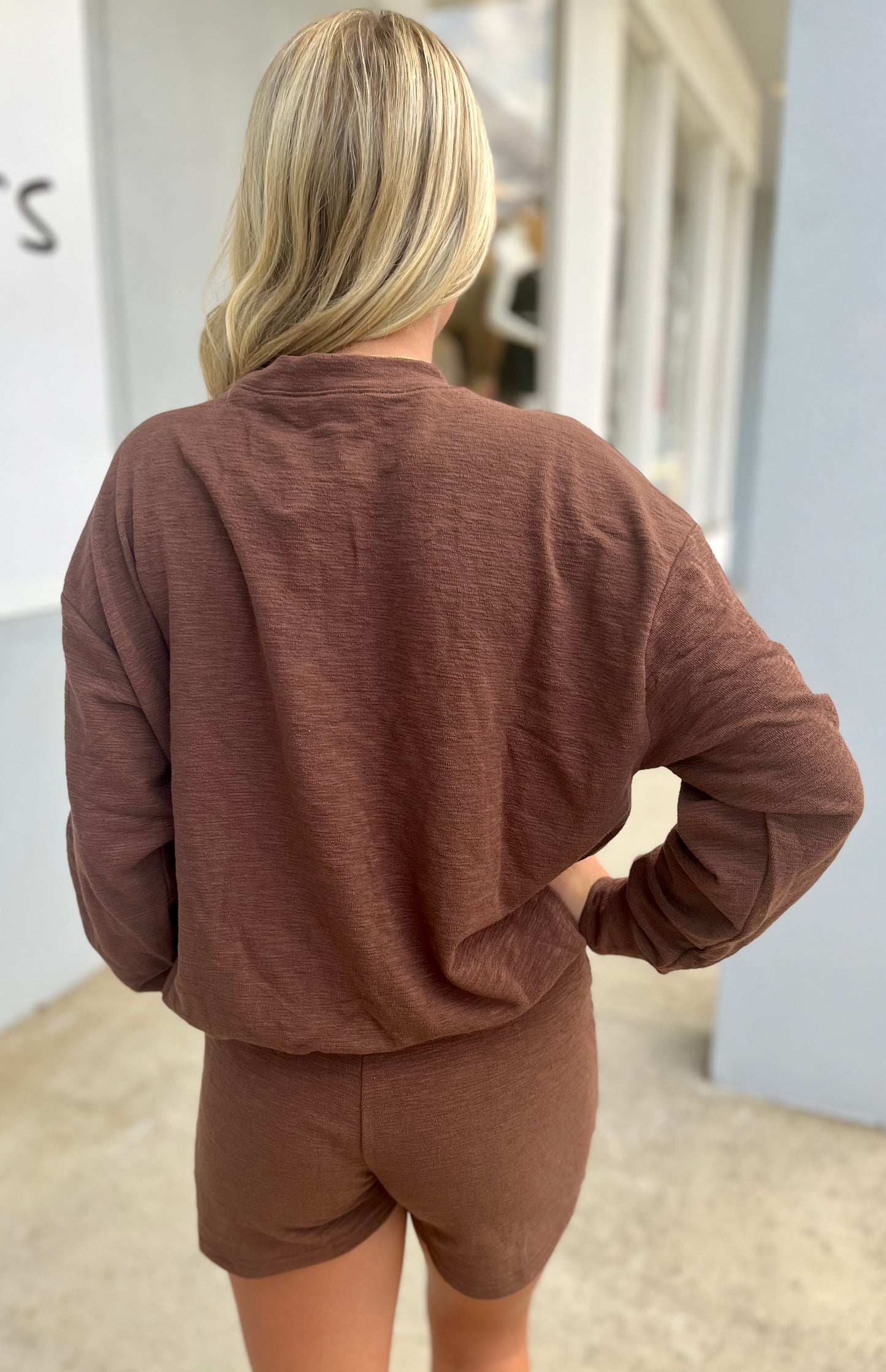 Slub Pullover & Shorts SET, Brown