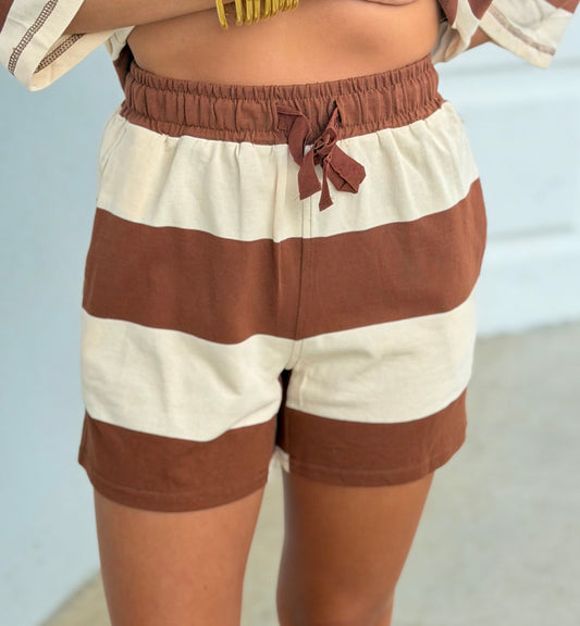 Brown Stripe Sweat Shorts