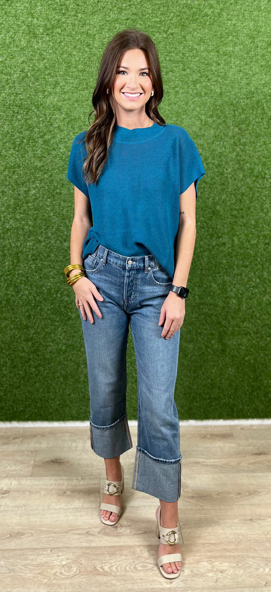 Cap Sleeve Sweater, Teal