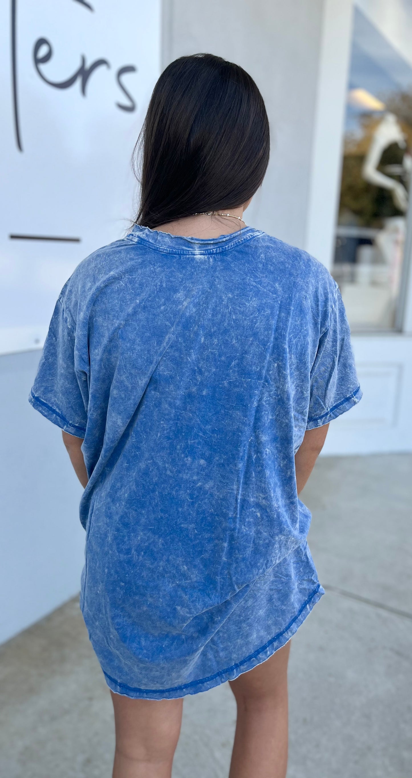 Crinkle Washed Cotton Oversized Top, Classic Blue