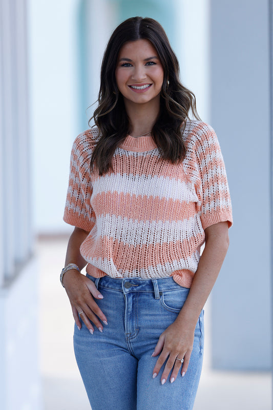 Coral Striped Sweater Top