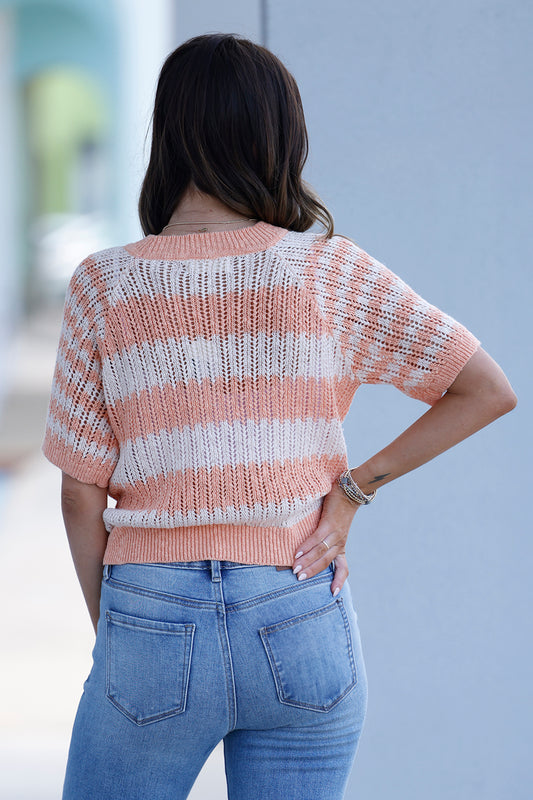 Coral Striped Sweater Top