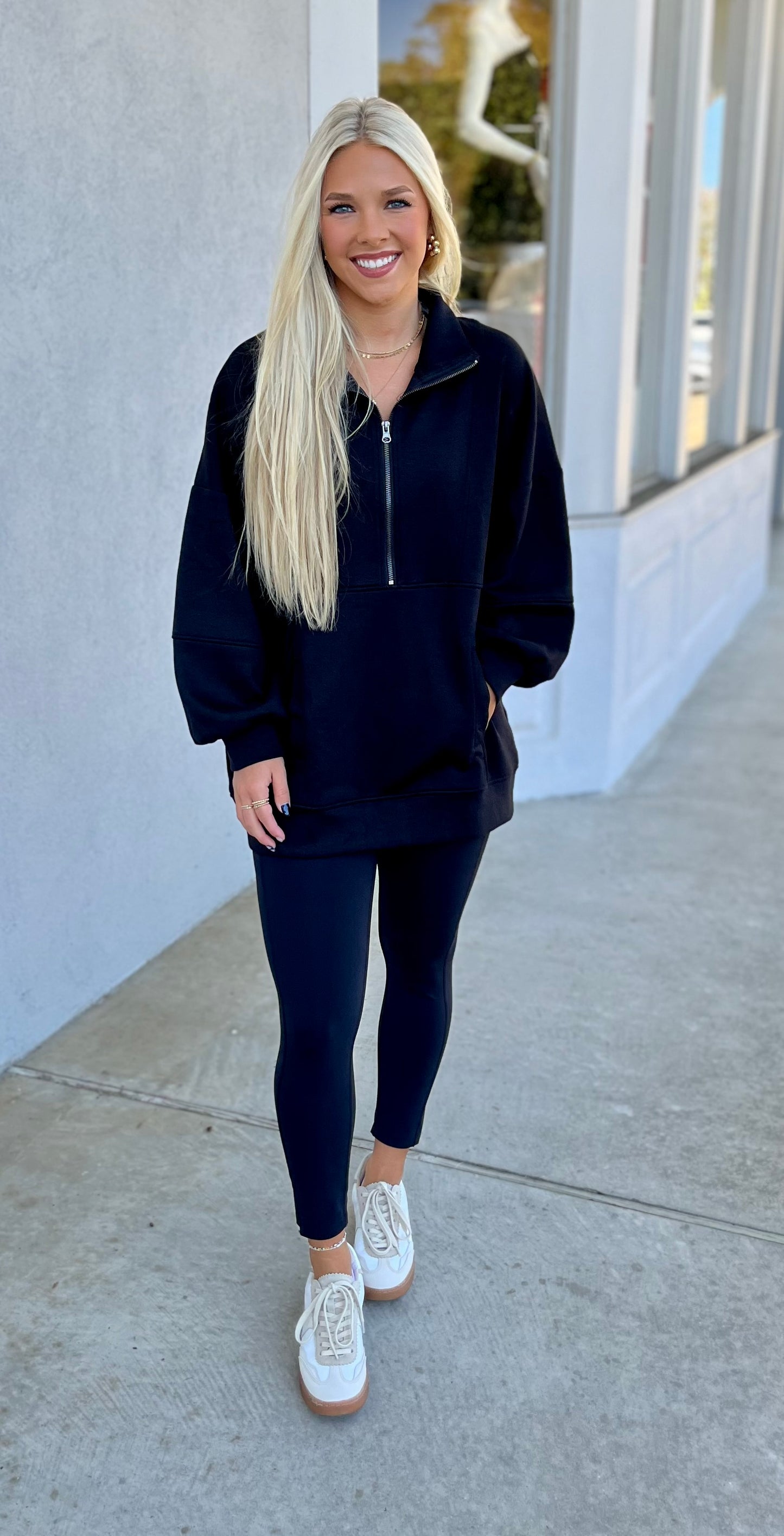 Half Zip Oversized Knit Pullover, Black