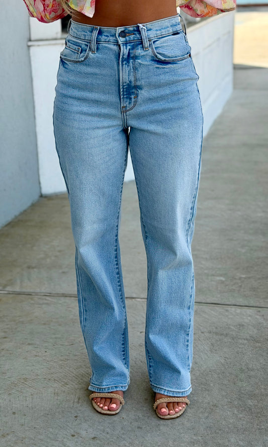 Light Denim Super High Rise Jean With Slit