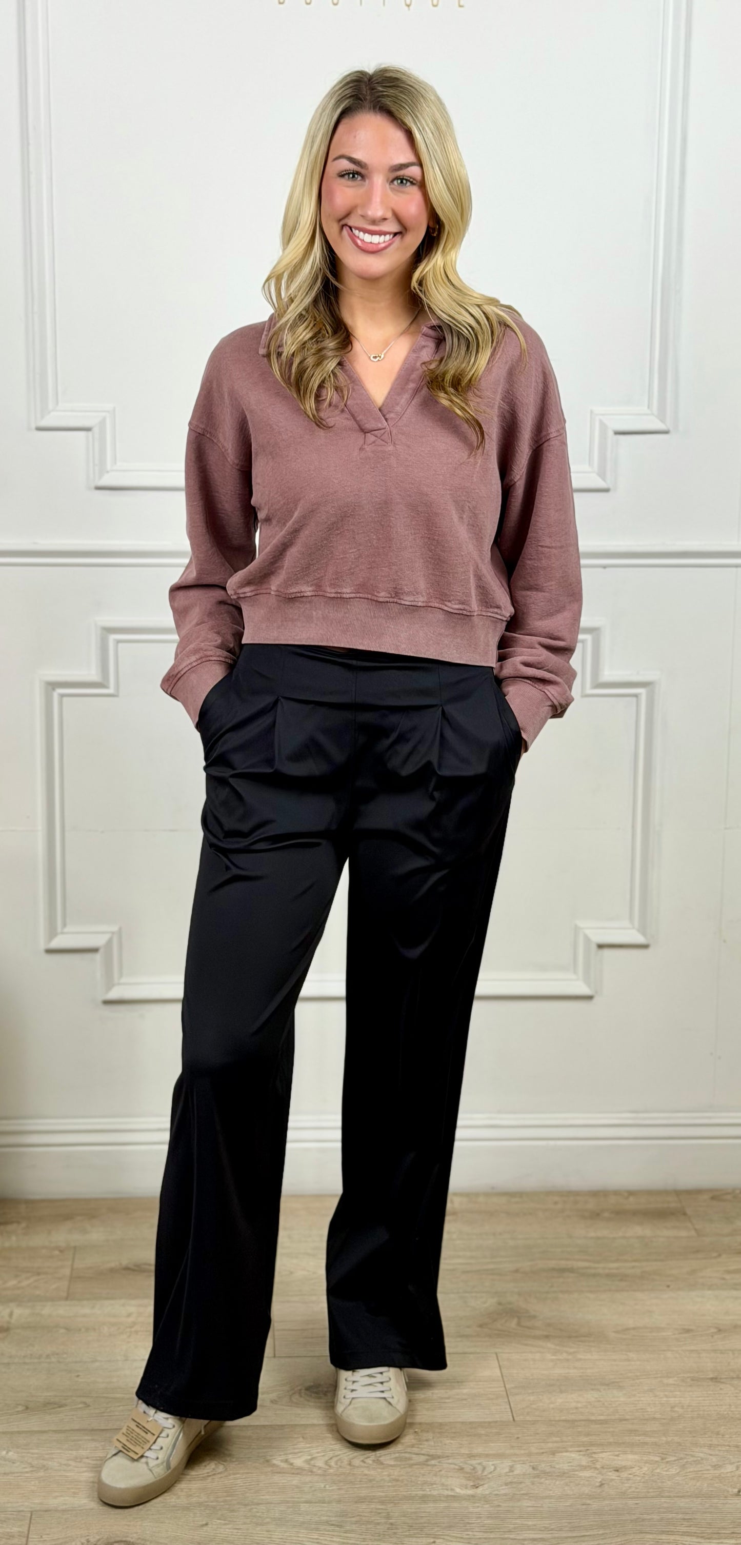 Flexflow Pleated Front Wide Leg Pant, Black