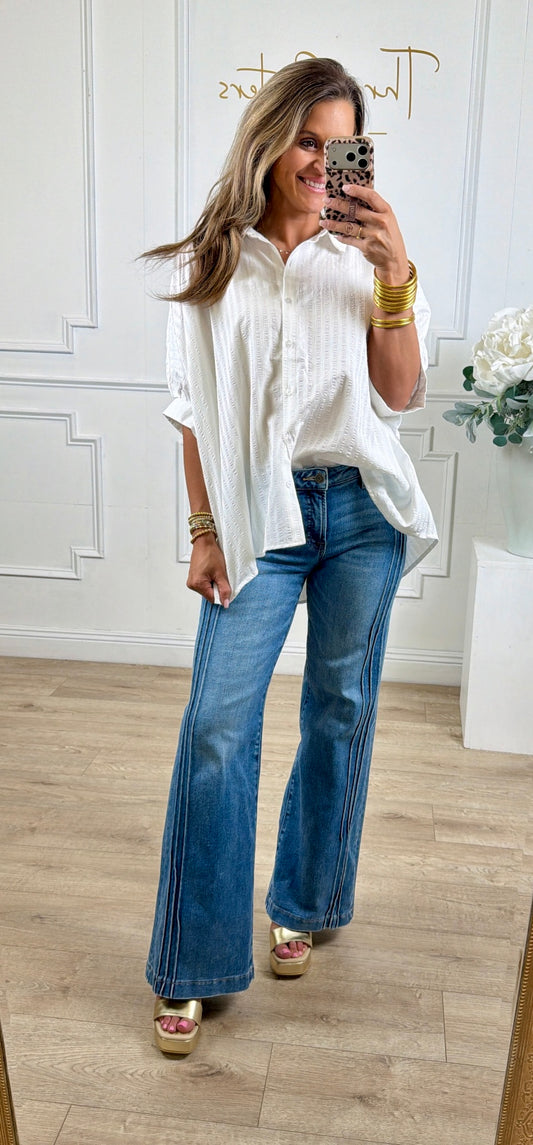 Button Down Stripe Oversized Top