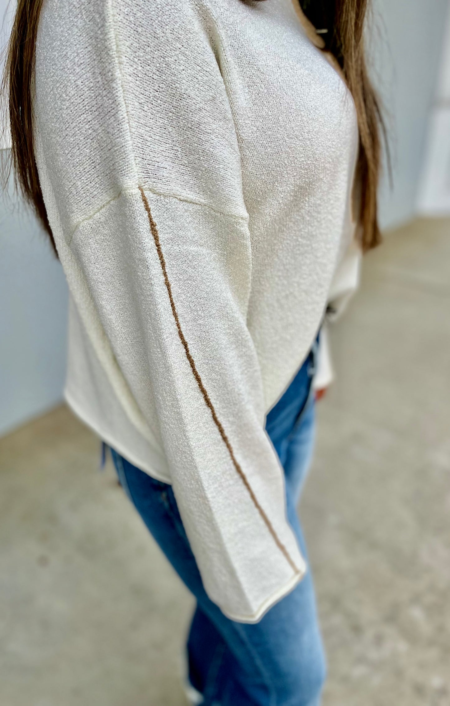 Half Zip Mock Neck Sweater, Cream