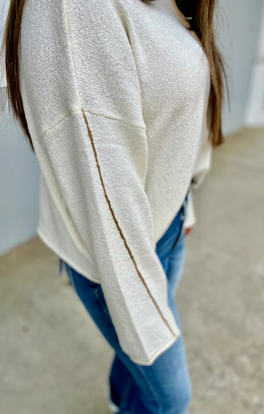 Half Zip Mock Neck Sweater, Cream