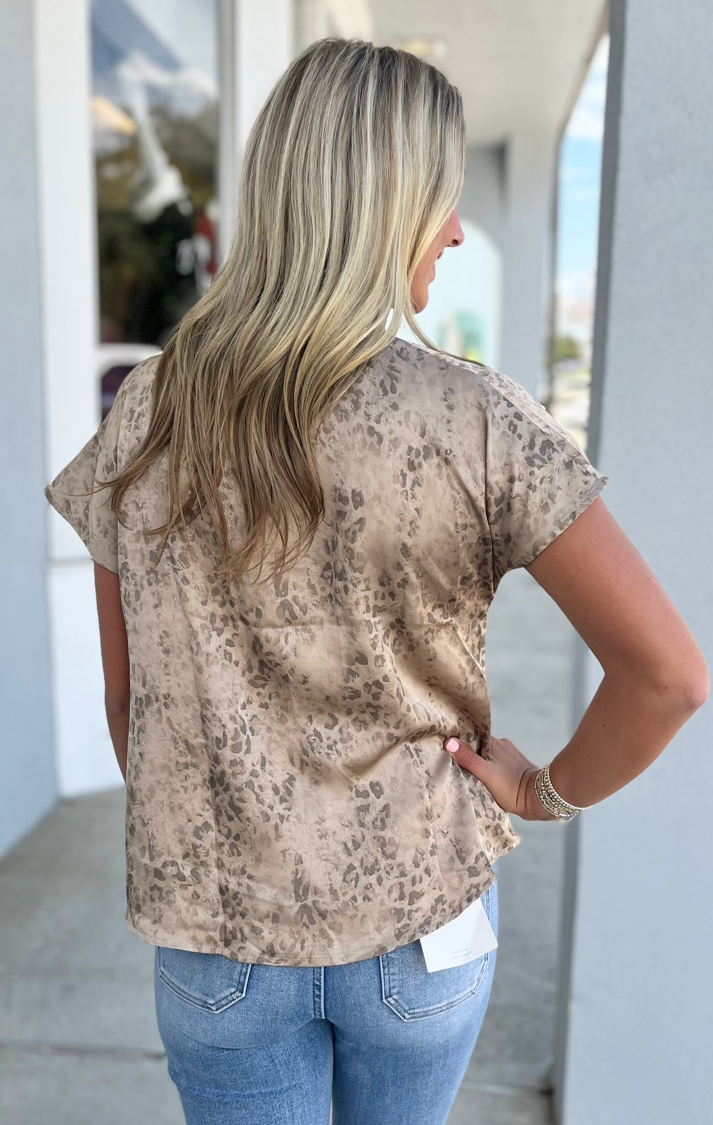 Taupe Cowl Neck Short Sleeve Top