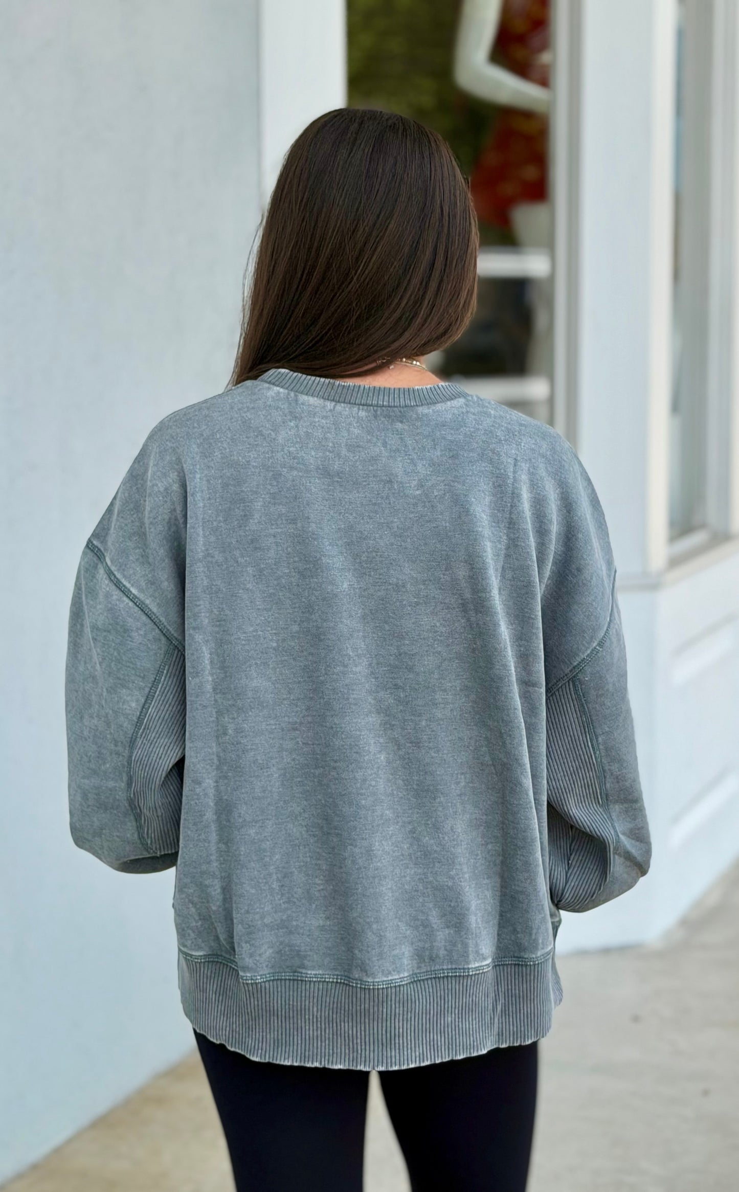 Acid Wash Fleece Pullover, Ash Jade