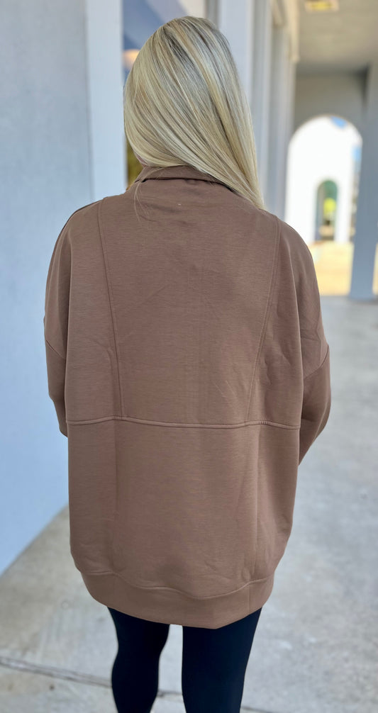 Half Zip Oversized Knit Pullover, Mocha