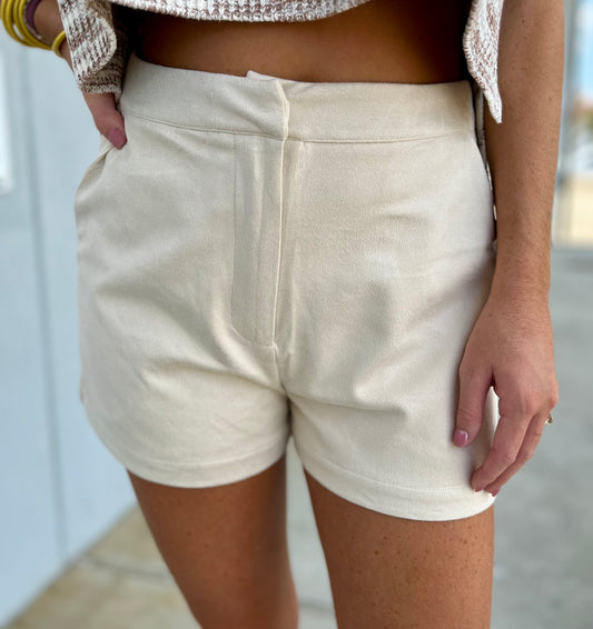Cream Suede Mini Shorts