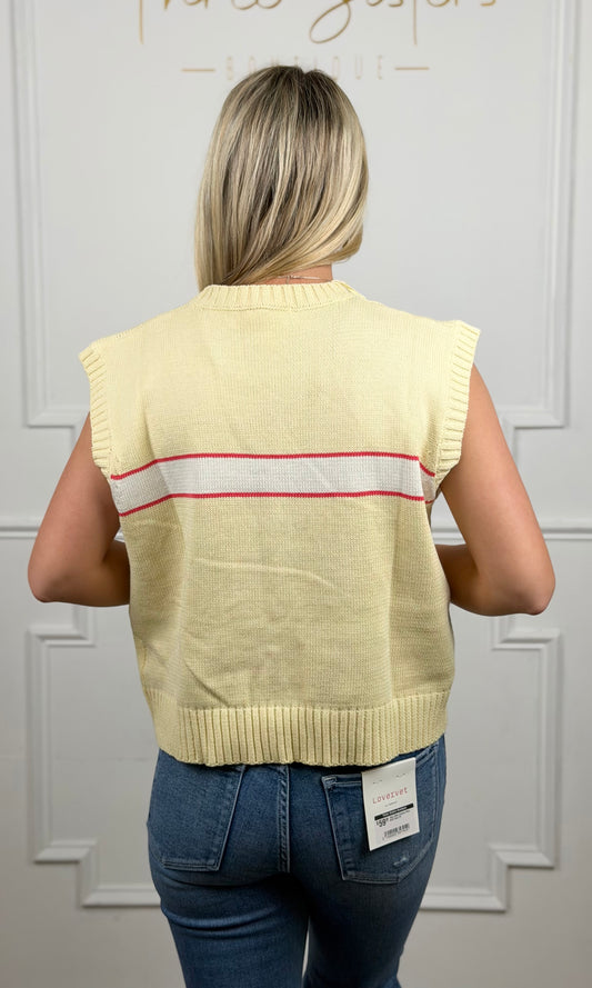 Single Stripe Sweater Vest, Butter/Poppy