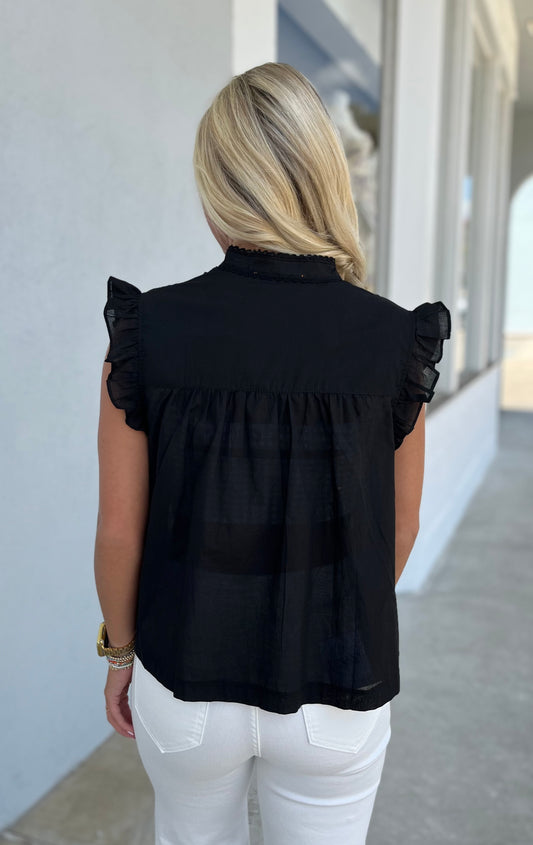Black Ruffle Shirt With Tie