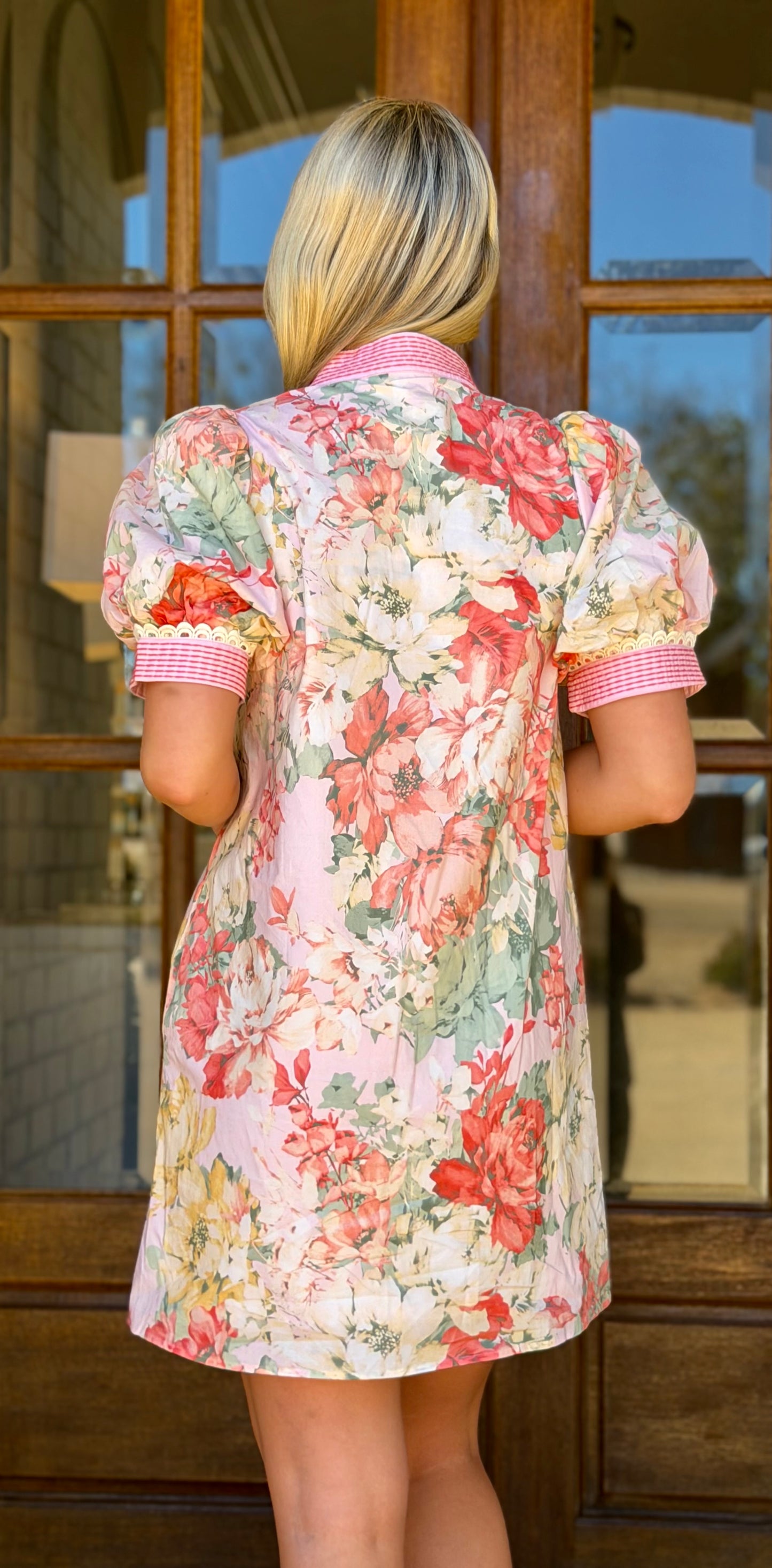 Floral V-Neck With Trim Dress