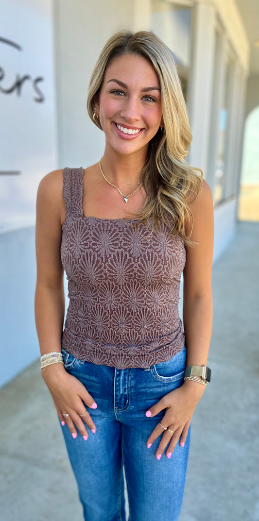 Lace Textured Square Top , French Roast