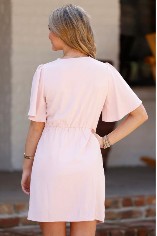Light Pink Ruffled Wrap Dress