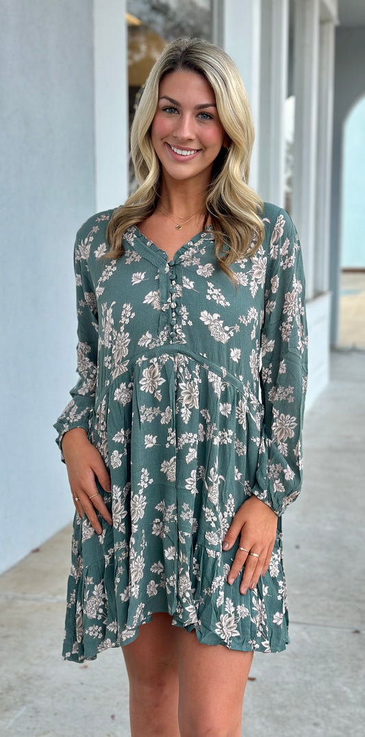 Hunter Green Ruffle Tie Side Dress