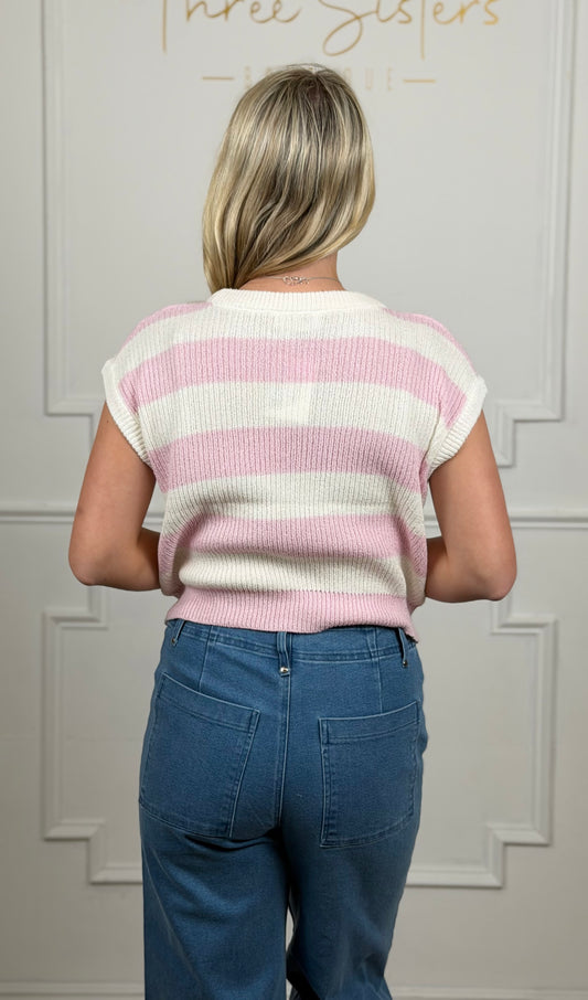 Striped Ribbed Top , Soft Pink