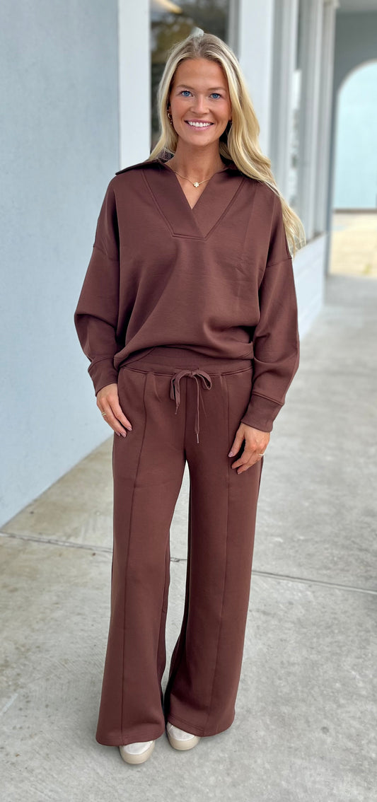 Scuba Collared Pullover & Pants SET, Brown