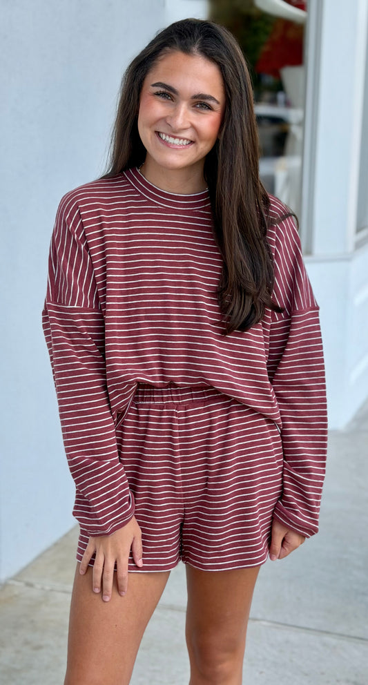 Brick Rose Striped Long Sleeve Top