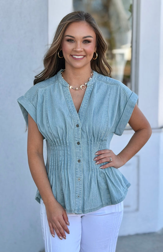 Denim Peplum Top