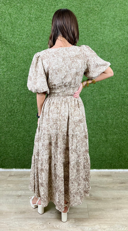 Mocha Half Balloon Sleeve Maxi Dress