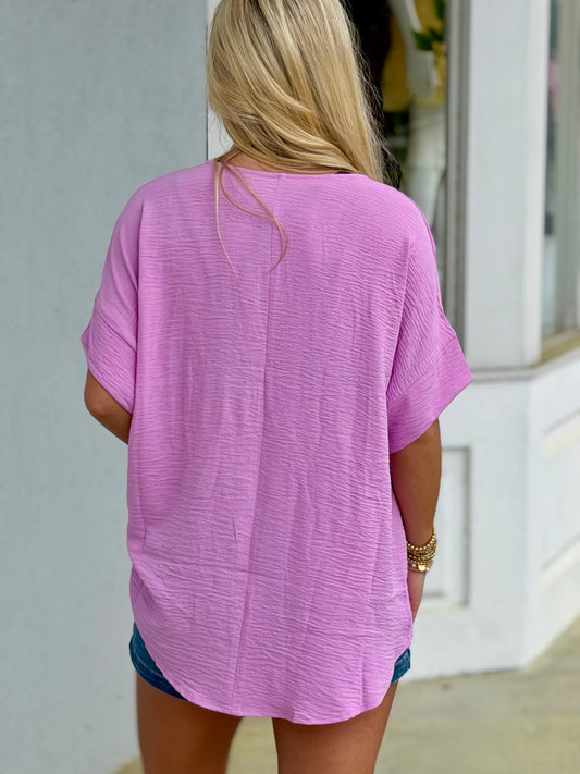 Woven Airflow Split Neck Top, Mauve