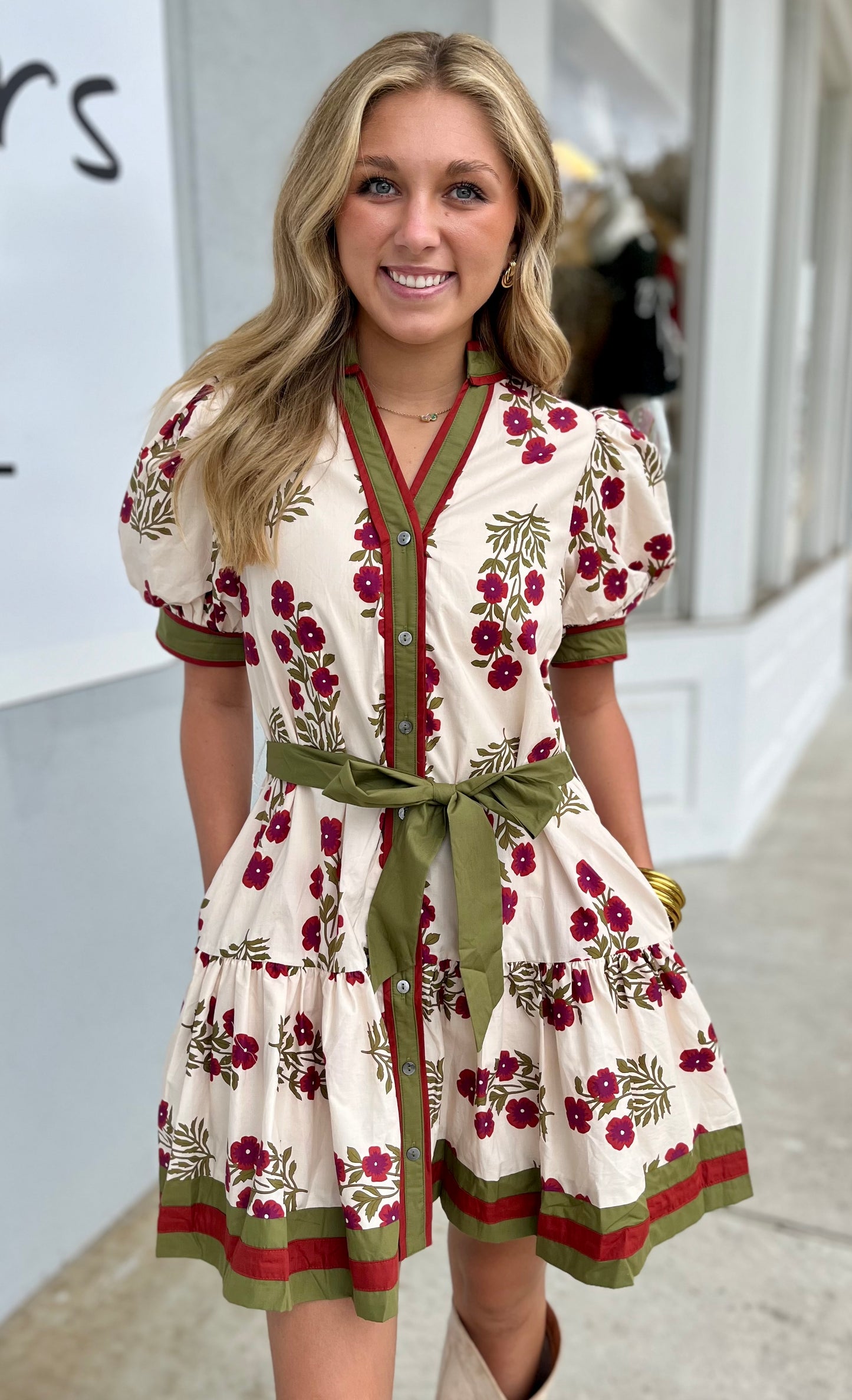 Floral Puff Sleeve Button Down Dress