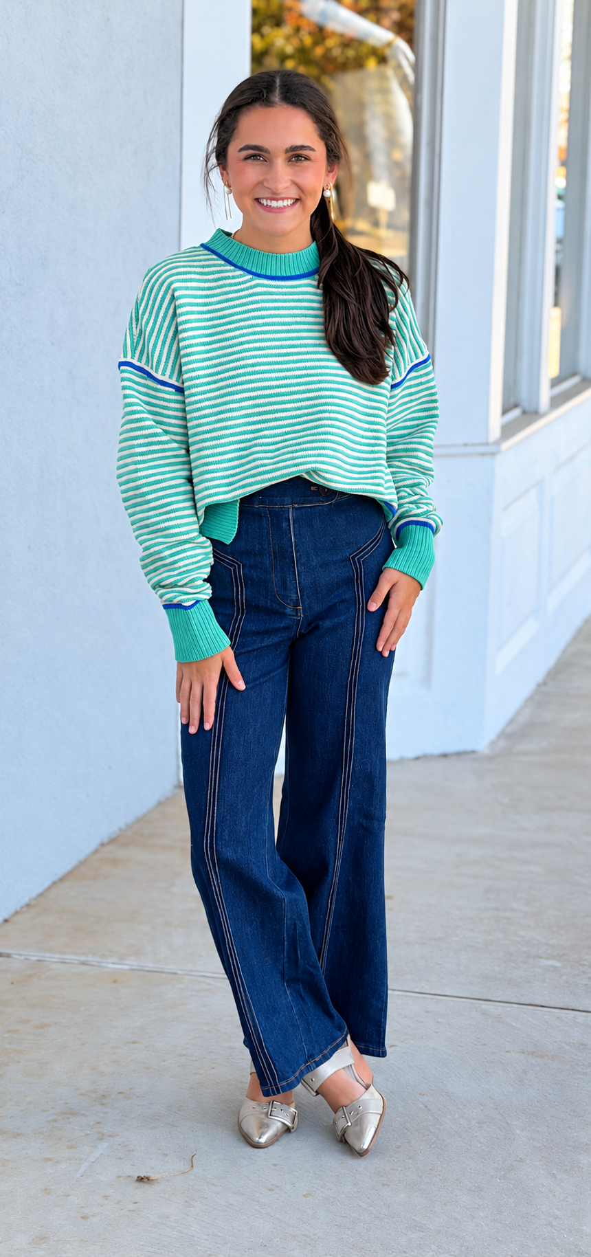 Stripe Knit Sweater, Sea Foam