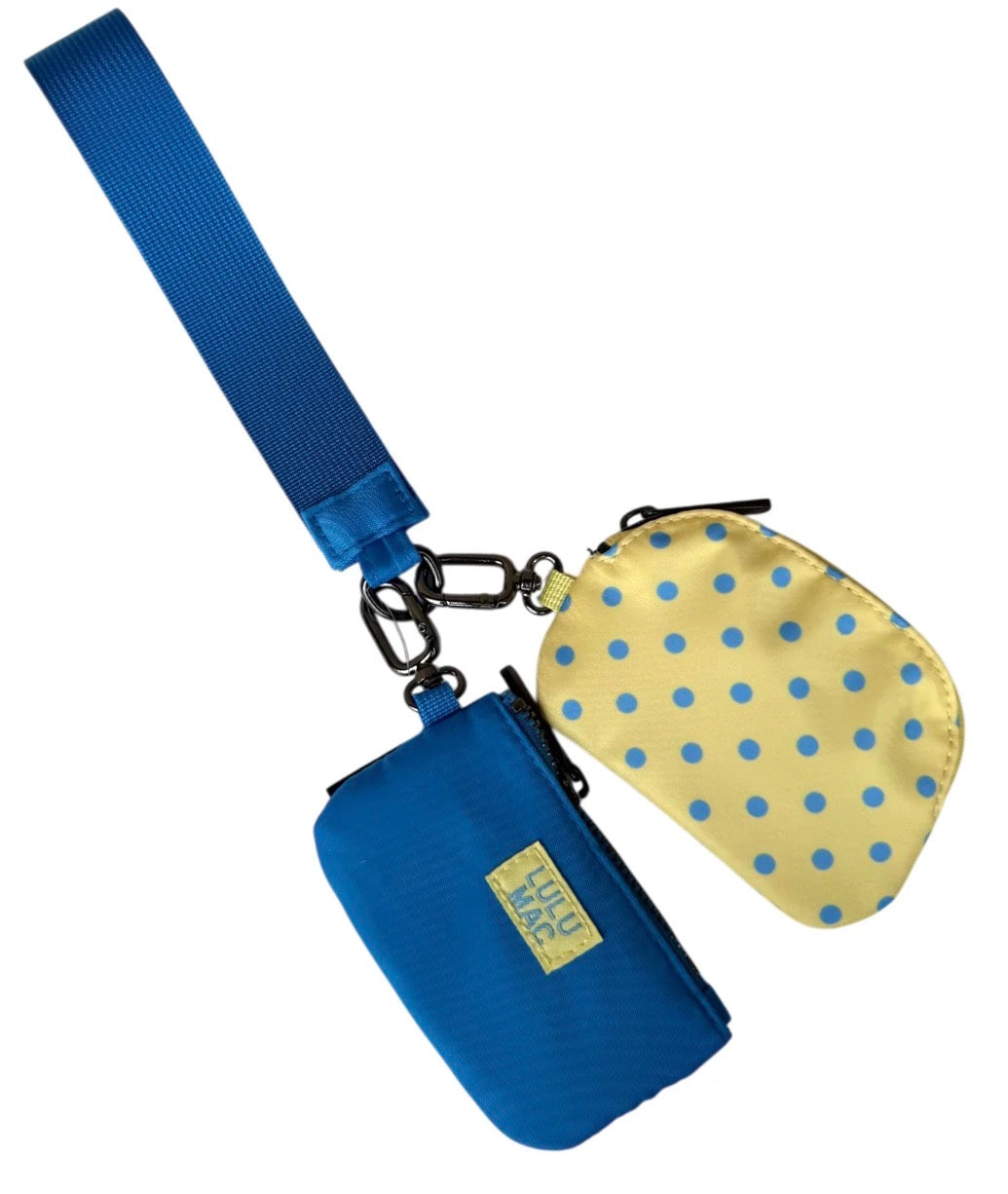 Lulu Mac Double Pouch Wristlet , Blue/Yellow Polka Dot