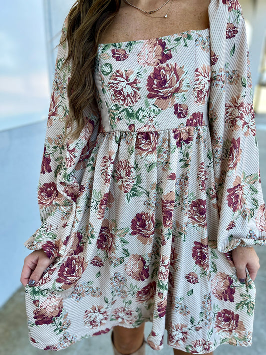 Taupe Vintage Floral Babydoll Dress