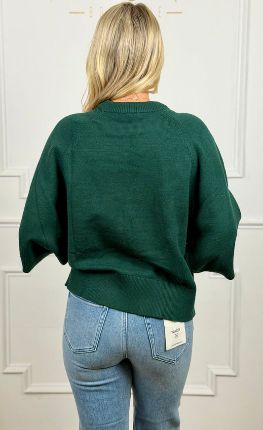 Quarter Bell Sleeve Top, Hunter Green
