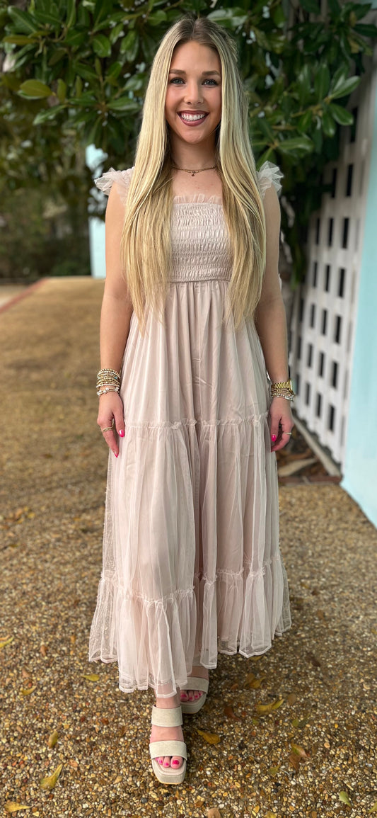 Champagne Tiered Midi Dress