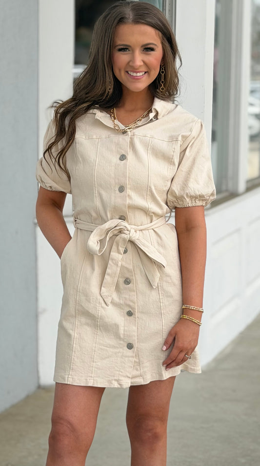 Ecru Button Down Washed Dress
