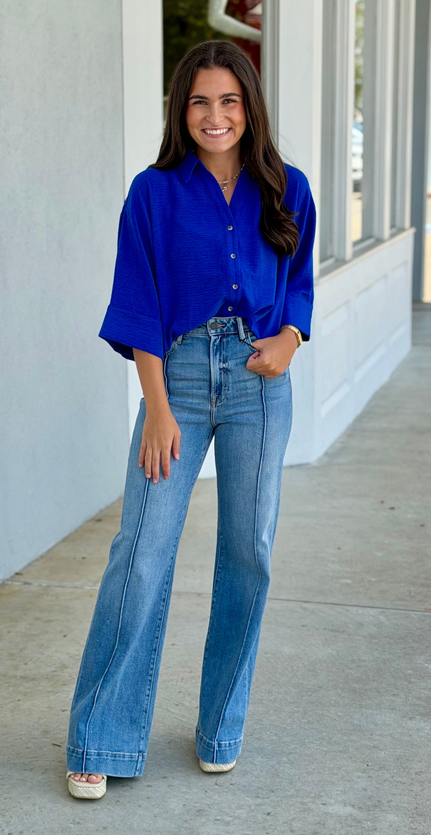 Ultra Royal Pleat Back Crinkle Button Top