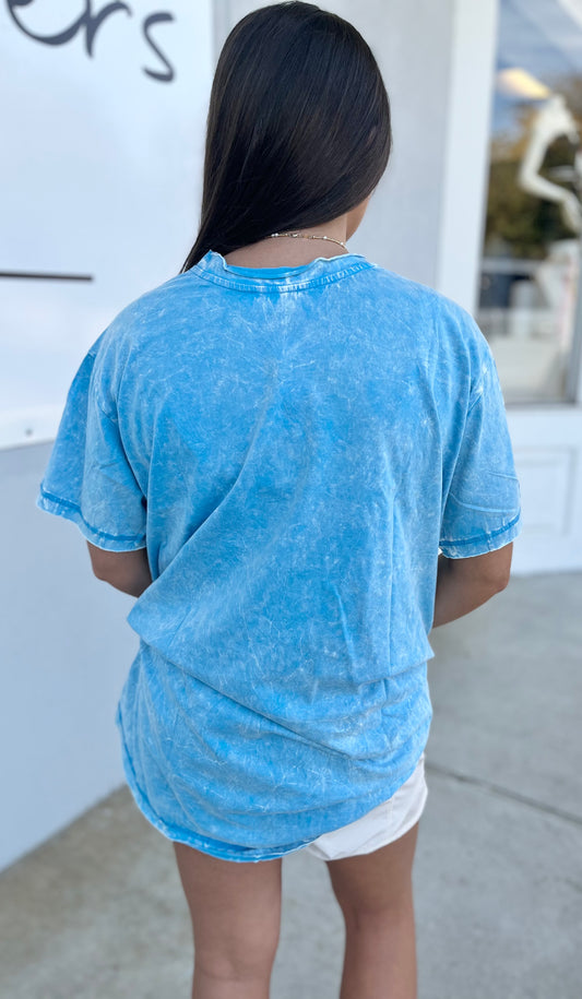 Crinkle Washed Cotton Oversized Top, Deep Sky