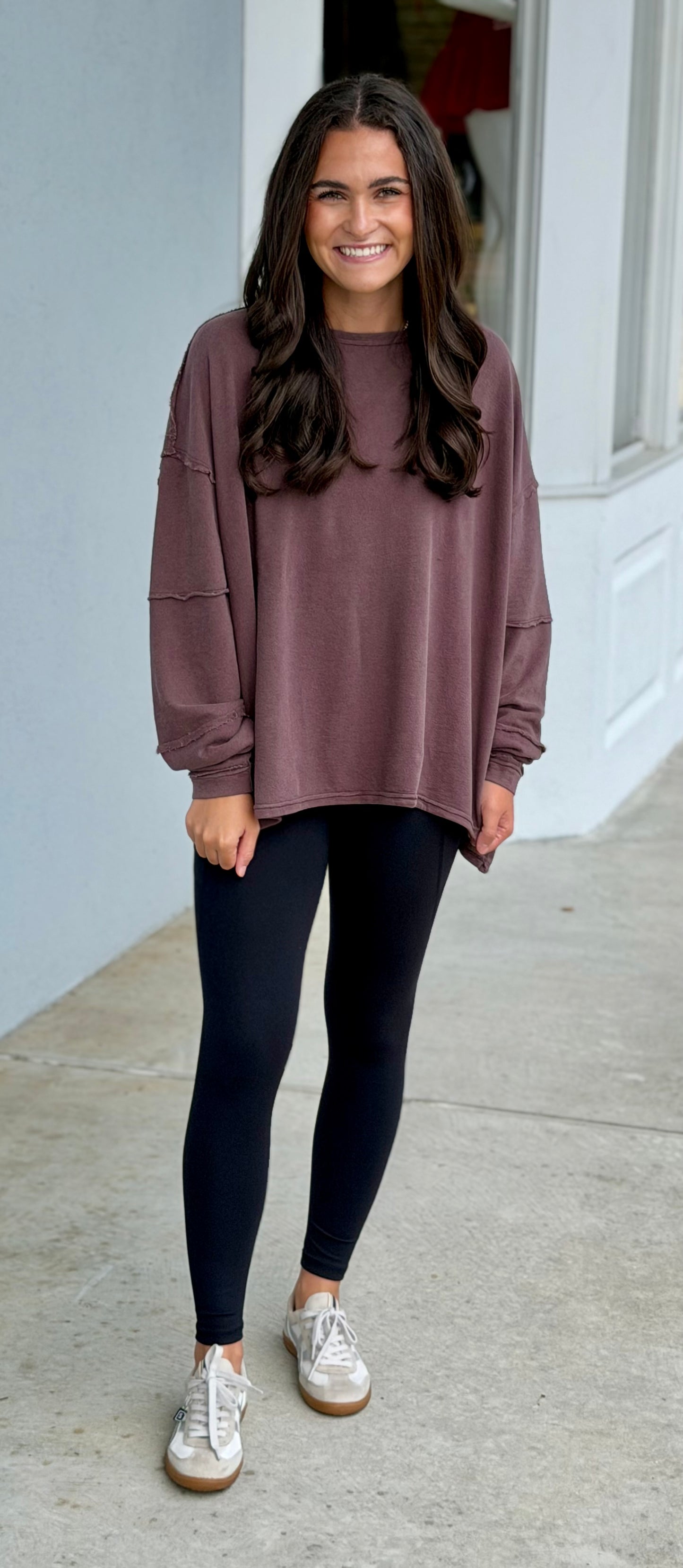 Classic Cotton Oversized Long Sleeve, Coffee Bean