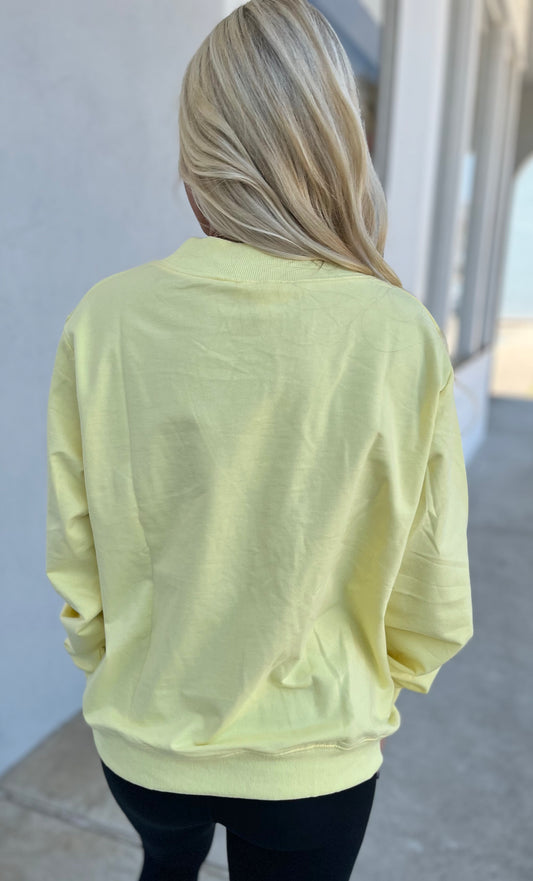 Mock Neck Sweatshirt W Ruffle Bow, Lemon